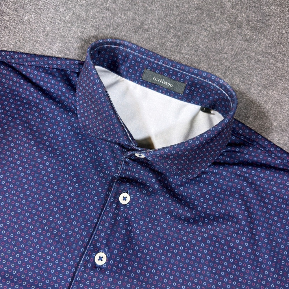 Turtleson Polo Shirt Mens Large Blue Geometric Stretch Short Sleeve Golf Top